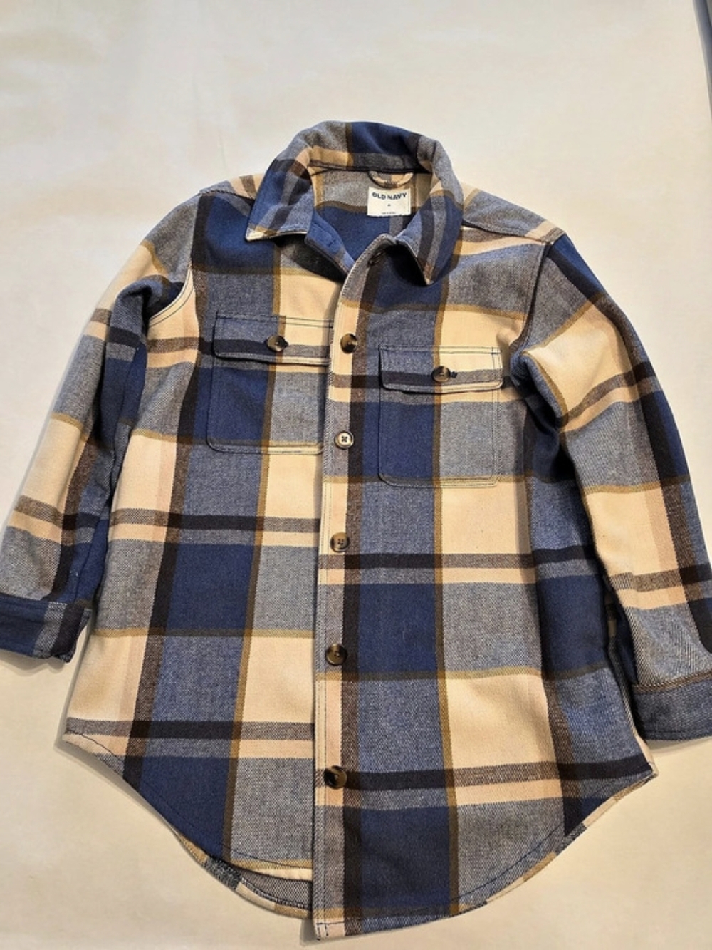 Old Navy Plaid Shirt in Blue & Beige Size Medium Like New